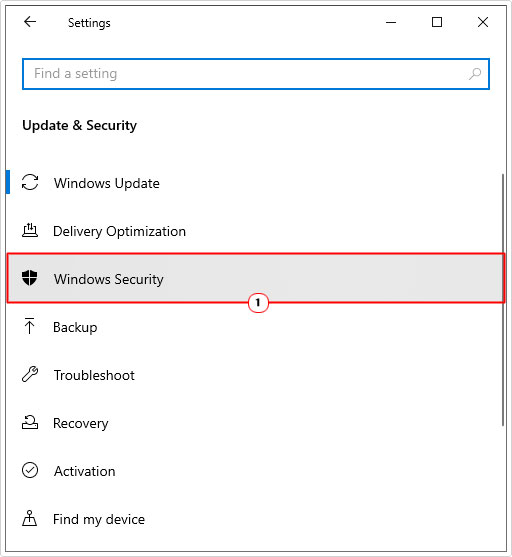 click on Windows Security from settings