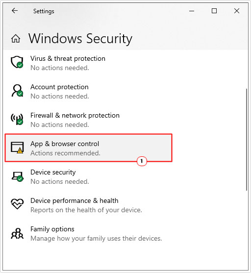 click on App & browser control from windows security 