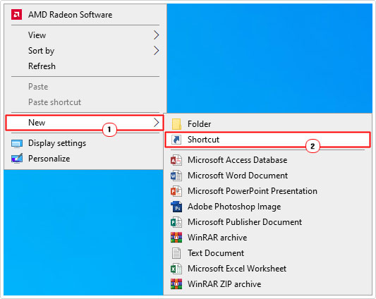 open new shortcut on desktop