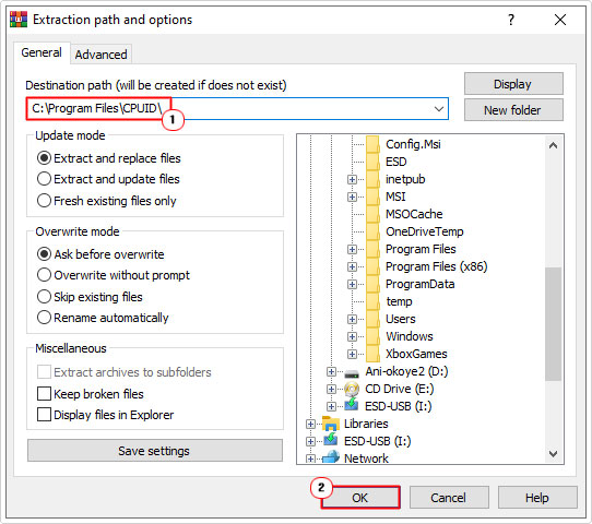 enter app file location into Destination path