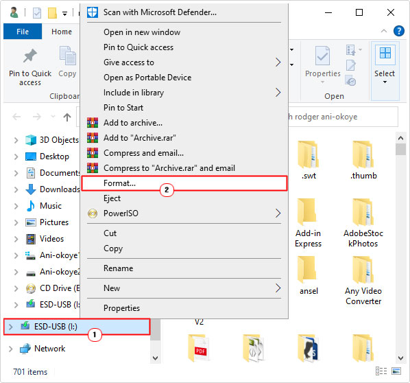 select format for external storage device