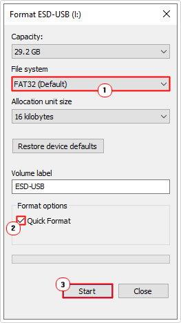 click on format to wipe the external storage device