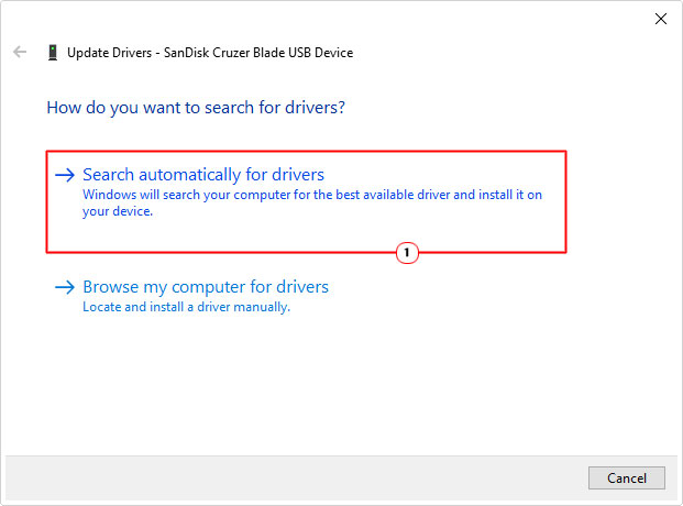 select Search automatically for drivers from update drivers