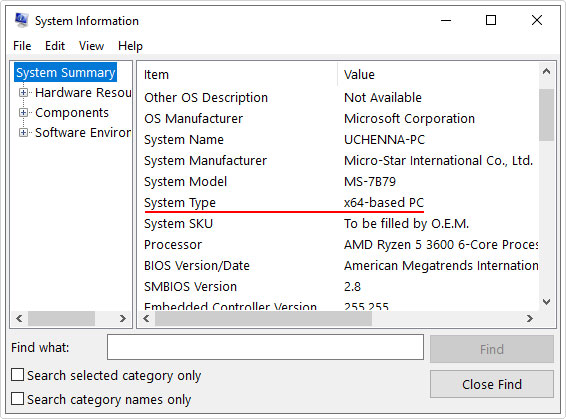 check System Type in system information 