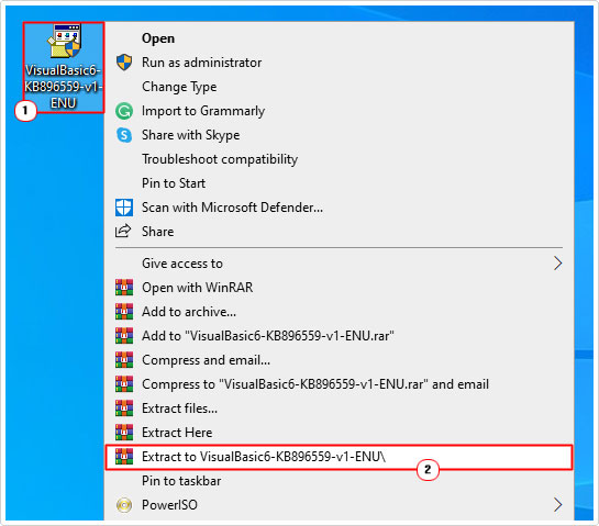 exract VisualBasic6-KB896559-v1-ENU to your desktop 