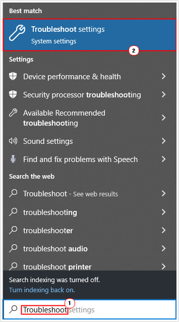 search for Troubleshoot and click on Troubleshoot settings