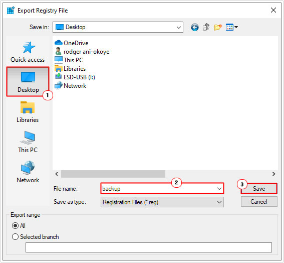save export file in desktop