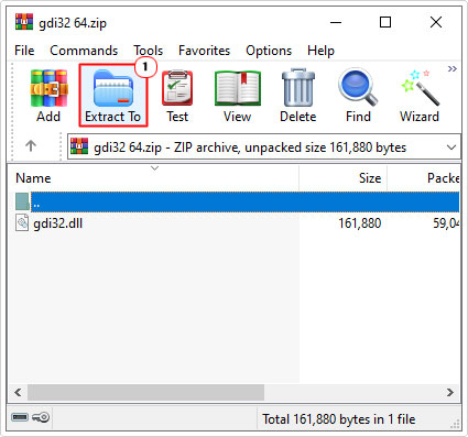 click on extract to in Gdi32.zip file
