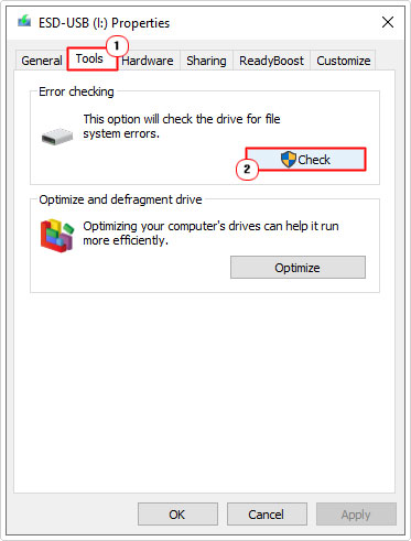 click on Check under error checking in tools