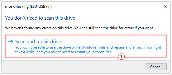 click on Scan and repair drive for external drive