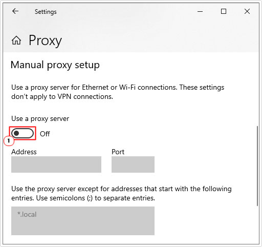 set Use a proxy server option to off