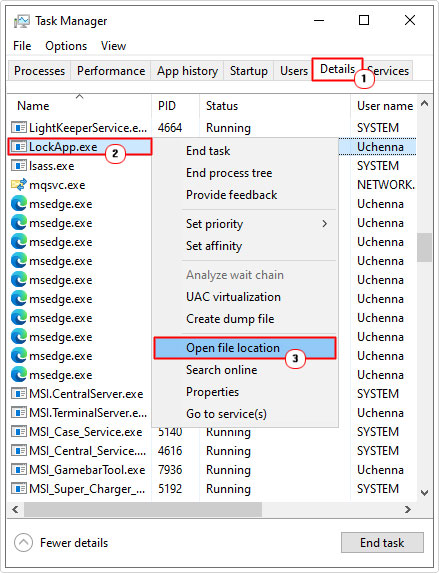 select Open file location for lockapp.exe