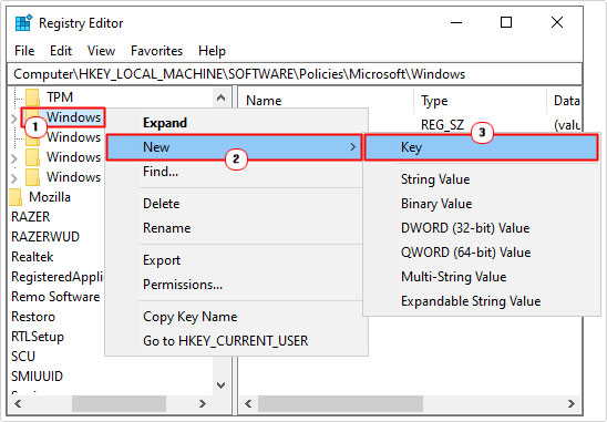 create Personalization key in registry editor