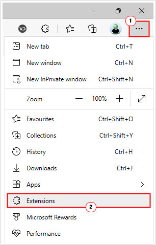 click on extensions from settings in Microsoft edge