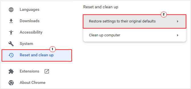 click on Restore settings to their original defaults in Reset and clean up
