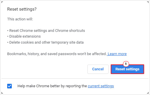 click on Reset settings in Reset settings