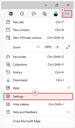 click on settings in Microsoft edge menu