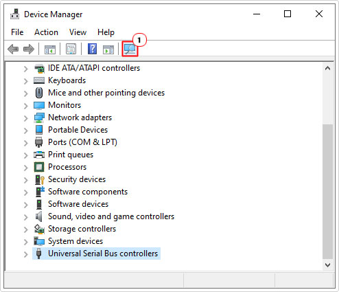 click on Scan for hardware changes in device manager