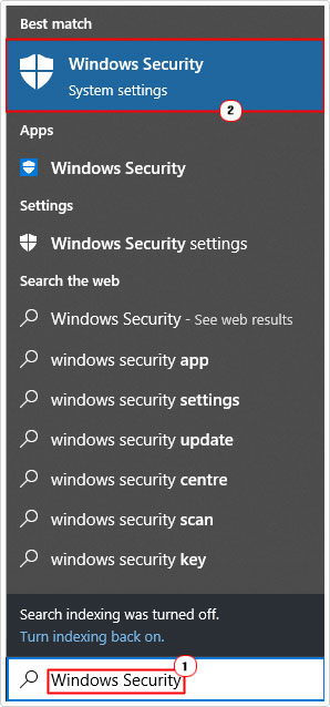 search for and click on Windows Security