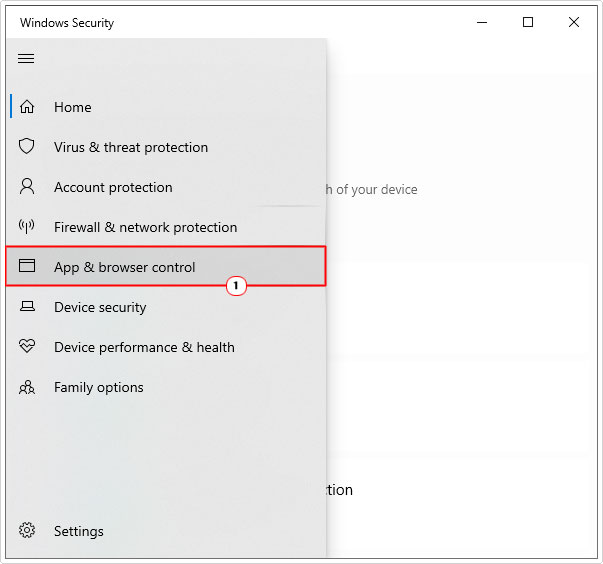 click on App & browser control in windows security 