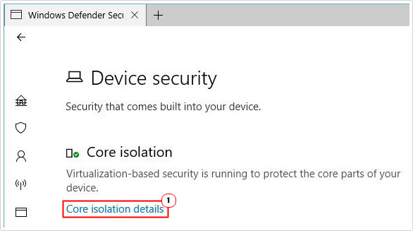 click on Core isolation details in device security 