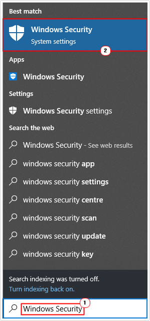 click on Windows Security in search