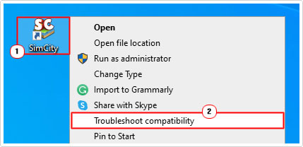 select Troubleshoot compatibility from app shortcut