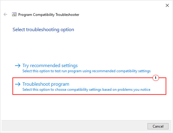 click on Troubleshoot program in troubleshooter menu