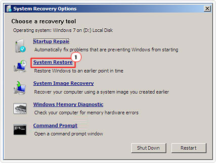 click on system restore in System Recovery Options
