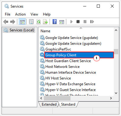 open Group Policy Client via services