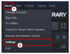 open settings menu in steam