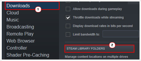click on Steam Library Folders in downloads