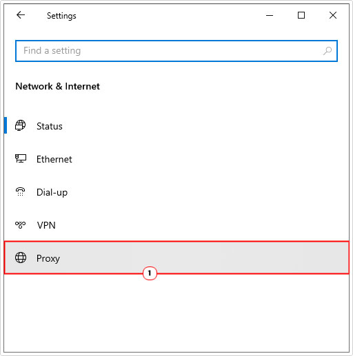 select proxy from Network & Internet