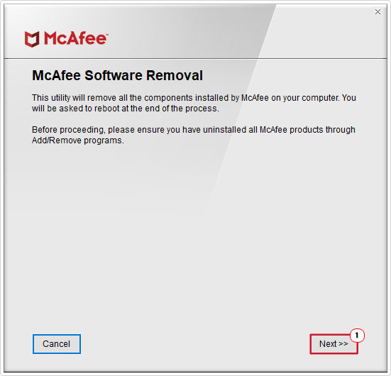 click on next from McAfee Software Removal