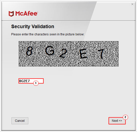 enter displayed characters in Security Validation then click on next