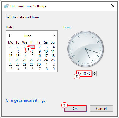 set date and time from Date and Time Settings
