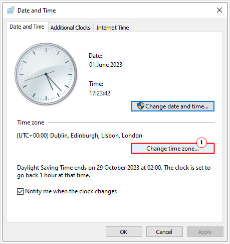 click on Change time zone from date and time