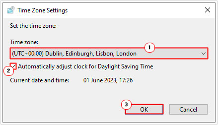set time zone in Time Zone Settings