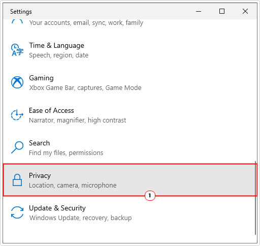 click on Privacy from settings applet