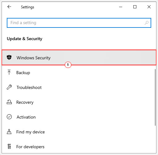 click on Windows Security from update and security