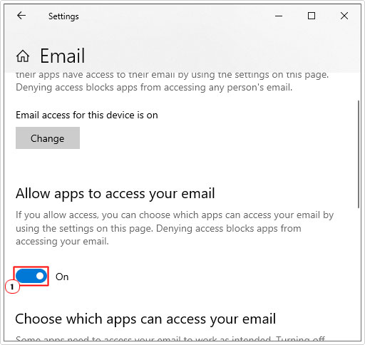 set Allow apps to access your email to on