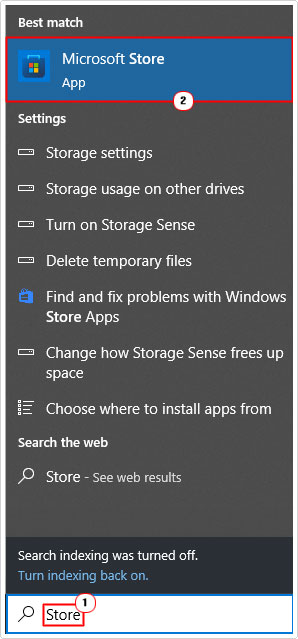 search for store then click on Microsoft Store