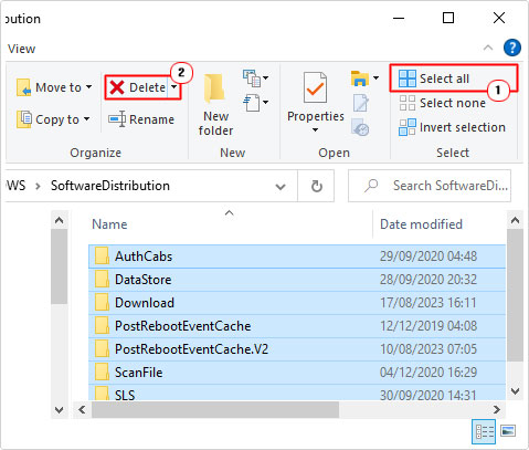 erase contents of SoftwareDistribution folder