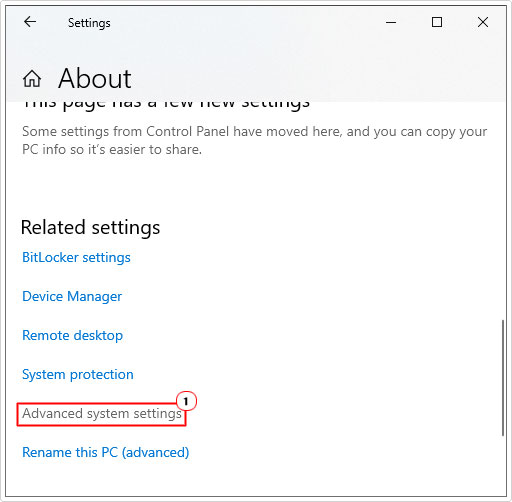 click on Advanced system settings from about page