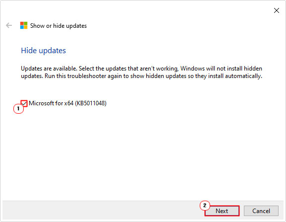 click on update then click on next