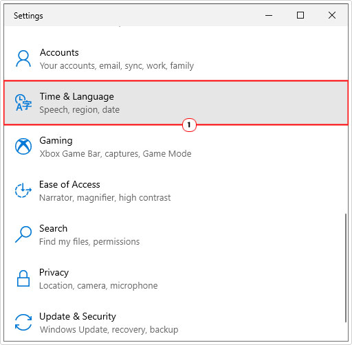 click on Time & Language in settings