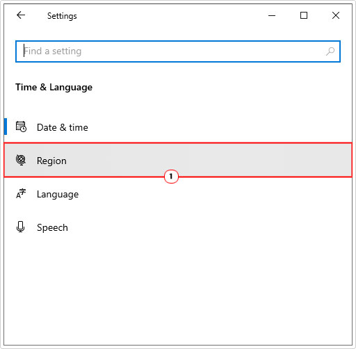 click on region in Time & Language