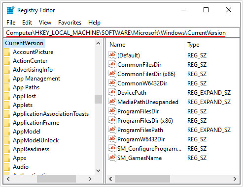 visit Windows\CurrentVersion registry path