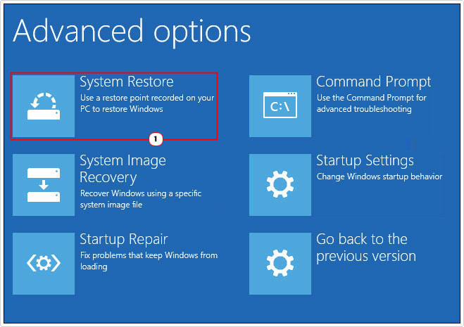 click on troubleshoot then system restore