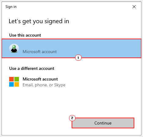 click on Microsoft account then click on continue